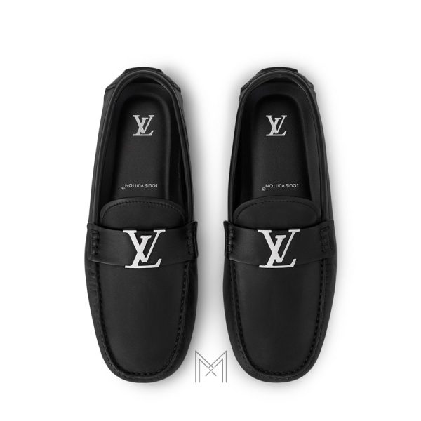 Giày lười nam Louis Vuitton màu đen logo LV bạc chính hãng MHGL035