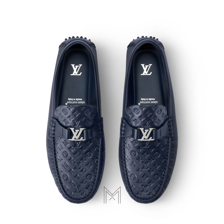 Giày moca nam Louis Vuitton màu xanh đậm hoạ tiết monogram authentic MHGL017 2026 Giày moca nam Louis Vuitton màu xanh đậm hoạ tiết monogram authentic MHGL017 2026