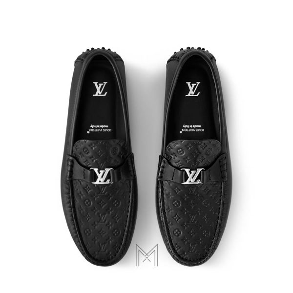 Giày moca nam Louis Vuitton màu đen hoạ tiết monogram authentic MHGL018