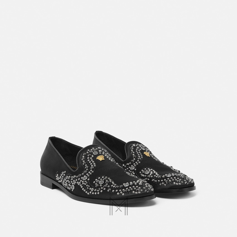 Giày lười nam Versace màu đen đính đá & đinh tán authentic MGV118 2026 Giày lười nam Versace màu đen đính đá & đinh tán authentic MGV118 2026