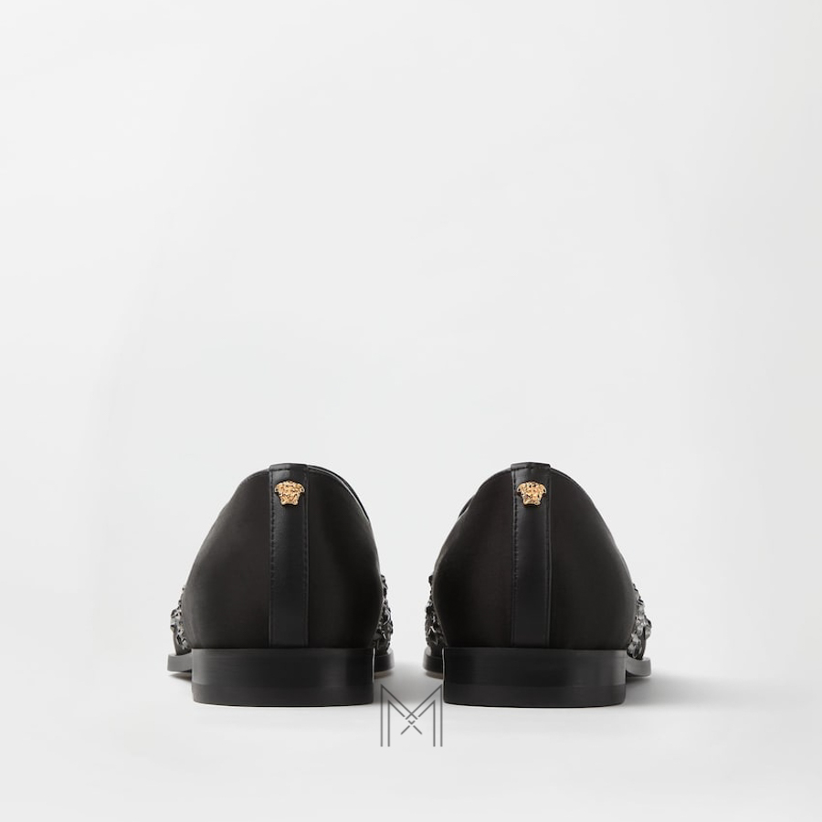 Giày lười nam Versace màu đen đính đá & đinh tán authentic MGV118 2026 Giày lười nam Versace màu đen đính đá & đinh tán authentic MGV118 2026