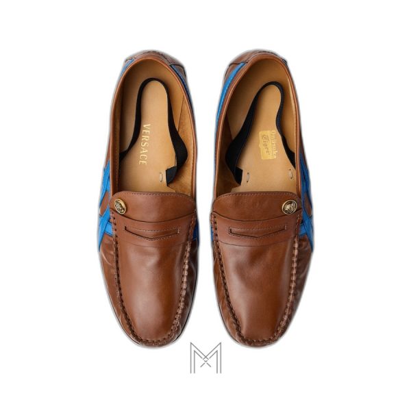 Giày da Versace Sakura màu nâu phối hoạ tiết xanh MGV097