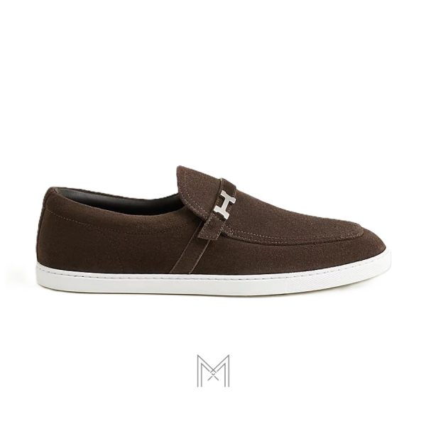 Giày lười nam Hermes màu nâu da lộn chính hãng MGH014