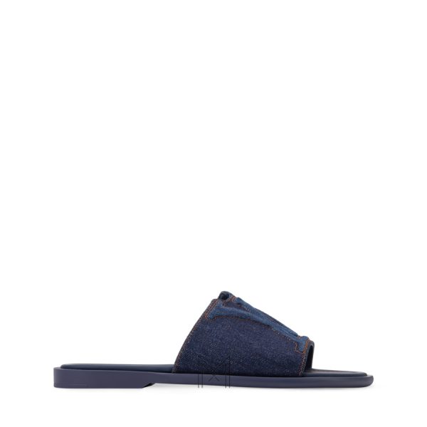 Dép quai ngang Louis Vuitton màu xanh denim authentic MHDL023