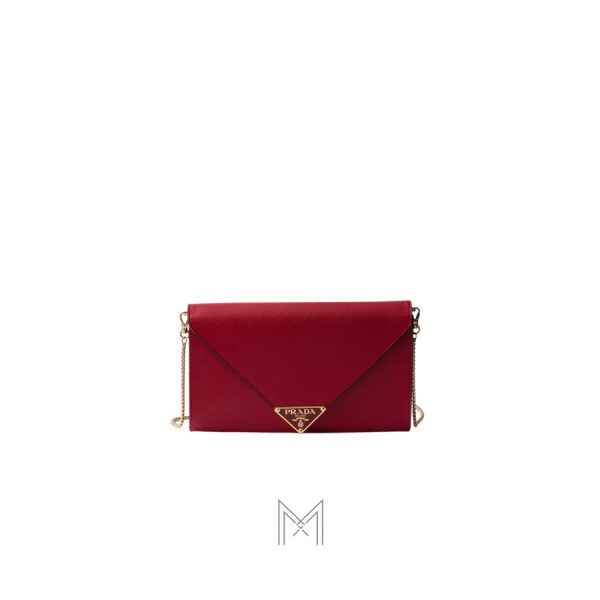 Túi đeo chéo Prada màu đỏ dây xích vàng hàng hiệu authentic MHTP060