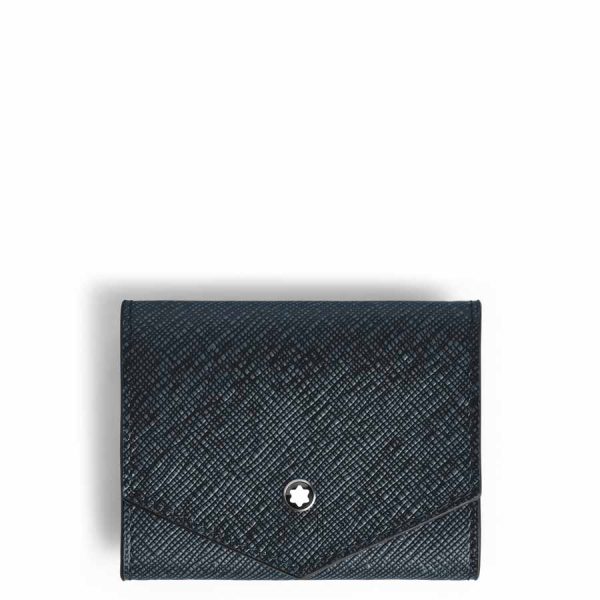 Ví Montblanc đựng xu màu xanh navy da sần authentic MHVM019
