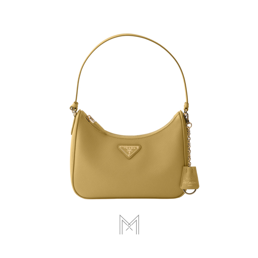 Túi đeo vai Prada Re-Edition 2005 màu vàng vani da hạt authentic MHTP038 2026 Túi đeo vai Prada Re-Edition 2005 màu vàng vani da hạt authentic MHTP038 2026