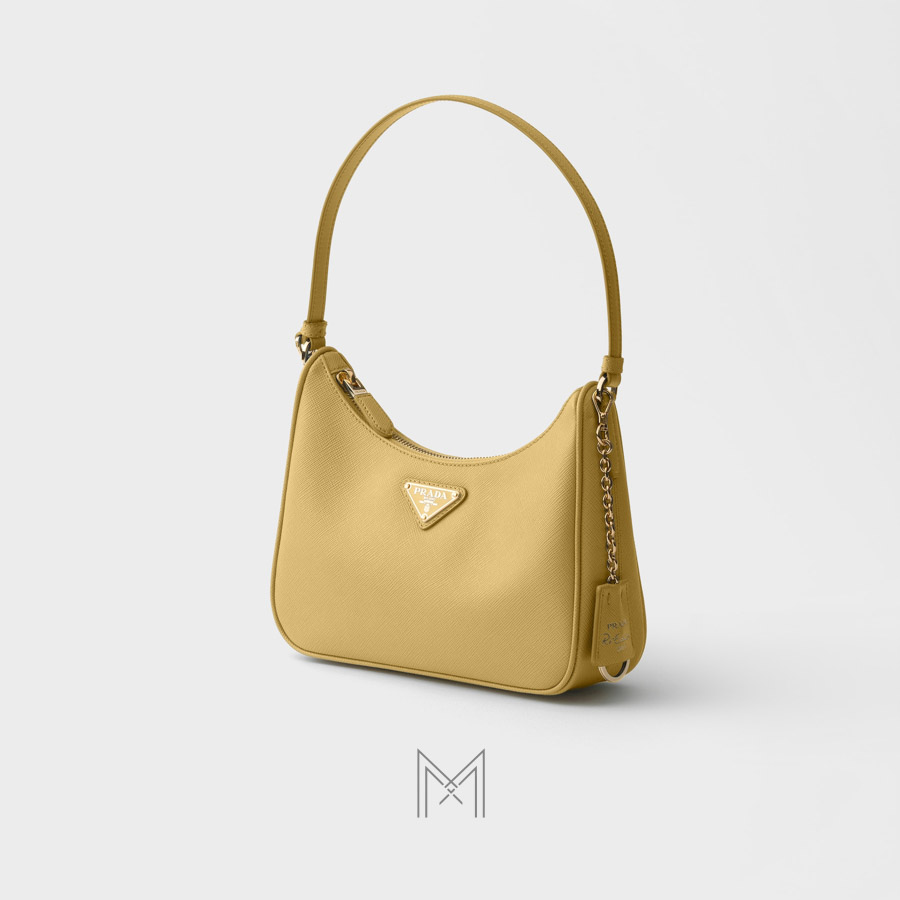 Túi đeo vai Prada Re-Edition 2005 màu vàng vani da hạt authentic MHTP038 2026 Túi đeo vai Prada Re-Edition 2005 màu vàng vani da hạt authentic MHTP038 2026