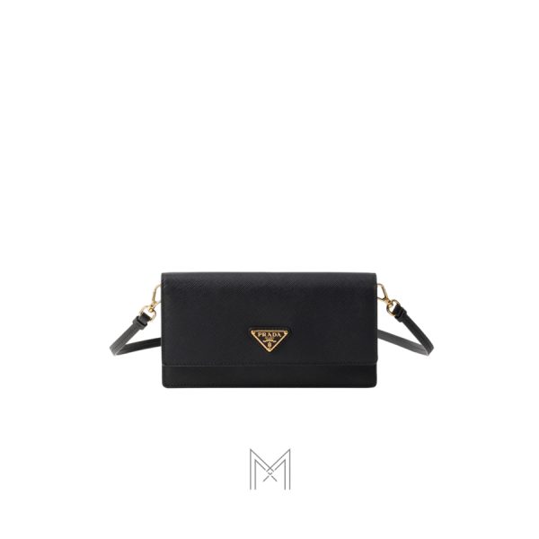Túi đeo chéo mini Prada màu đen logo vàng chính hãng MHTP023