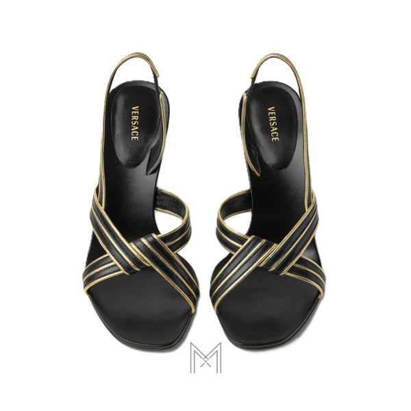 Sandals cao gót Versace Gianni Metallic Nappa màu đen MDV50