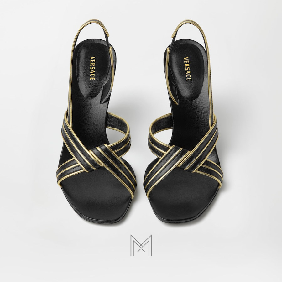 Sandals cao gót Versace Gianni Metallic Nappa màu đen MDV50 2026 Sandals cao gót Versace Gianni Metallic Nappa màu đen MDV50 2026