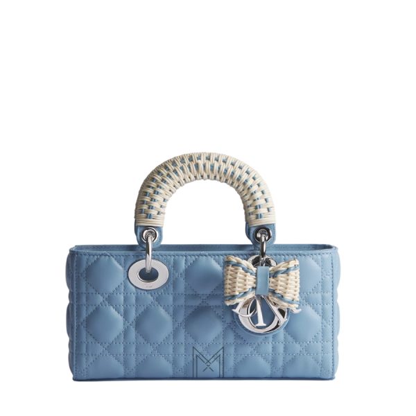 Túi Xách Đeo Chéo Dioriviera Small Lady D-Joy Bag Myosotis Blue Cannage Lambskin and Natural Woven Rattan JJT207