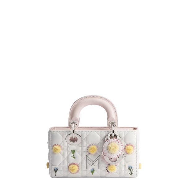 Túi Xách Dior Mini Lady D-Joy Bag White Cannage Lambskin Embroidered with Multicolor Daisy Garden Motif JTT074