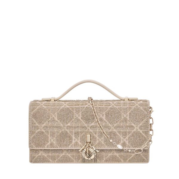 Túi Xách Dior Or My Dior Mini Bag Caramel Beige Microbead-Embroidered Cotton with Cannage Motif JJT170
