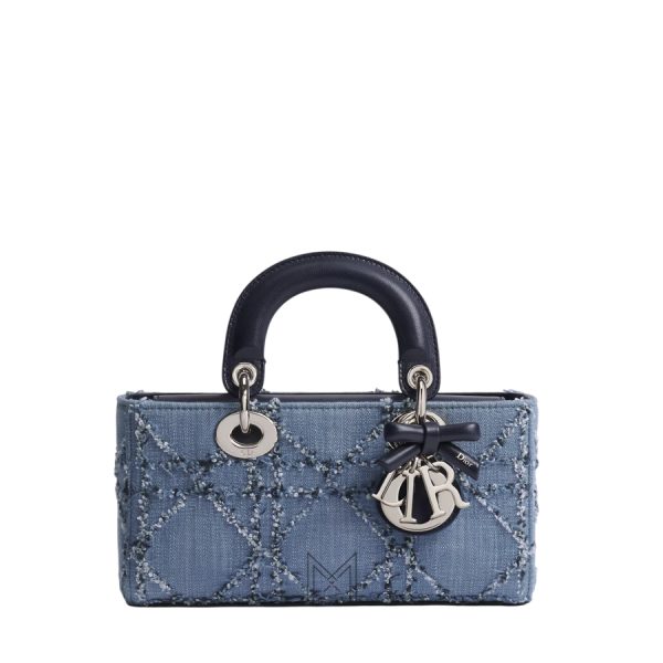 Túi Xách Đeo Chéo Dior Small Lady D-Joy Bag Blue and White Cannage Cotton Bouclé JJT196