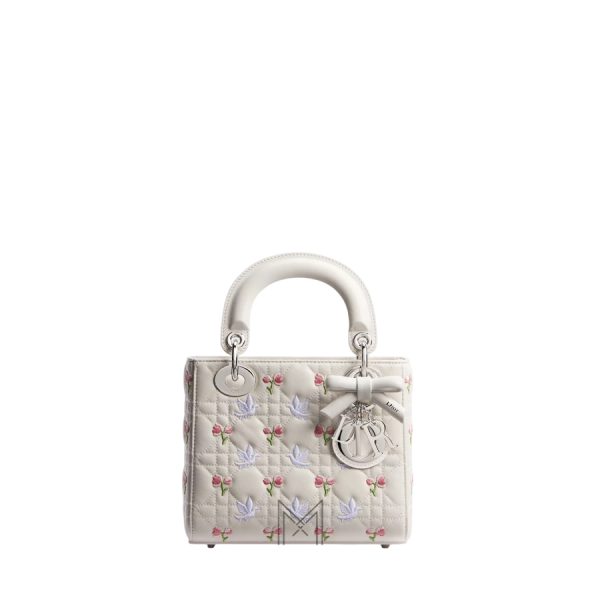 Túi Xách Dioramour Mini Lady Dior Bag with Chain White Cannage Lambskin Embroidered with Multicolor Doves & Roses Motif JTT052