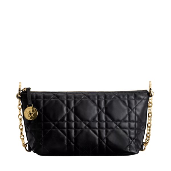 Túi Xách Diorstar Hobo Bag with Chain Black Macrocannage Lambskin Khóa Vàng JJT216