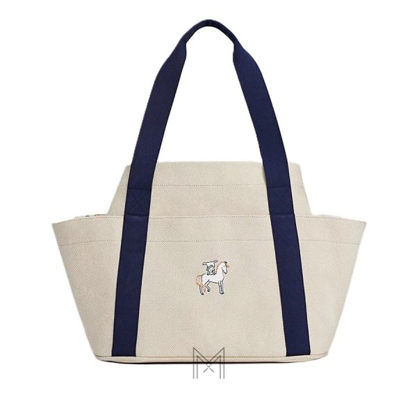 Túi xách Hermes Cabriole màu be quai xanh chính hãng MTH016