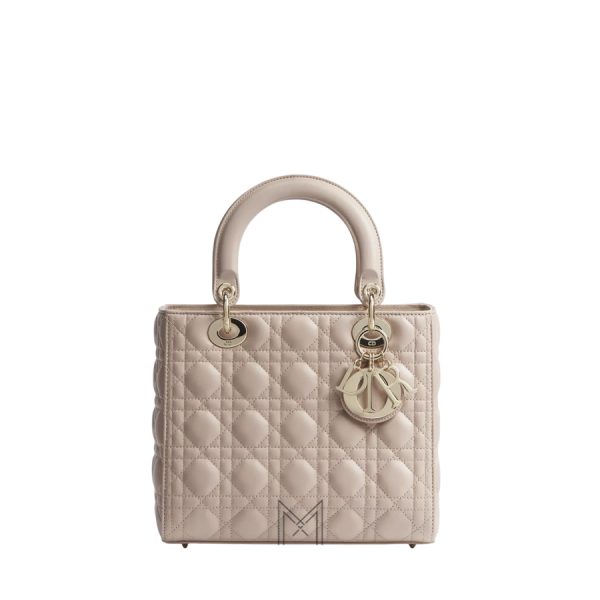 Túi Xách Đeo Chéo Medium Lady Dior Bag Powder Beige Cannage Lambskin JJT223
