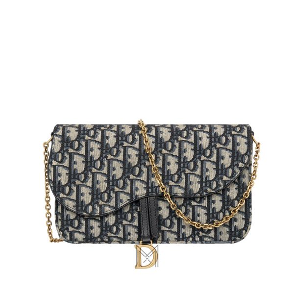 Túi Đeo Chéo Dior Medium Saddle Pouch with Chain Blue Dior Oblique Jacquard JJT192