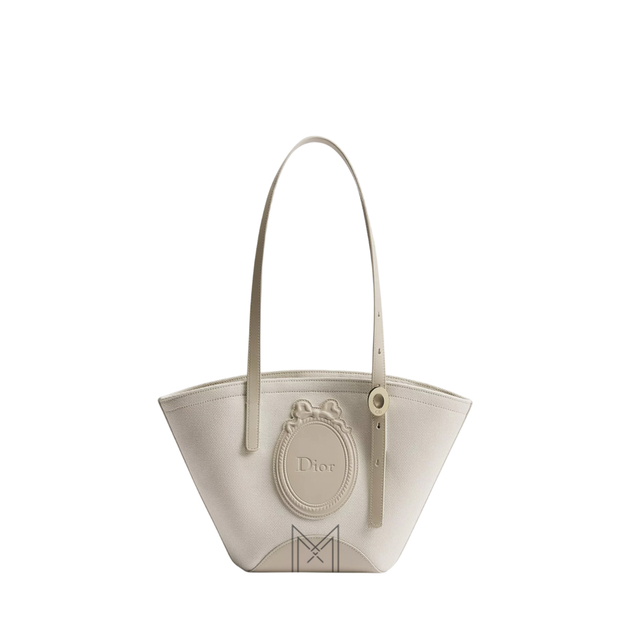Túi Xách Mini Dior Blooming Bag Beige Canvas and Black Dior Médaillon Debossed Calfskin JJT243 2026 Túi Xách Mini Dior Blooming Bag Beige Canvas and Black Dior Médaillon Debossed Calfskin JJT243 2026