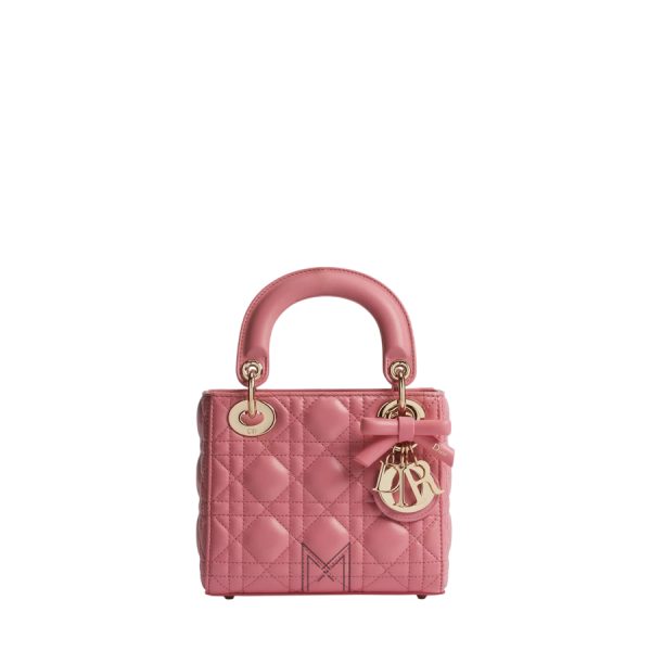 Túi xách đeo chéo Mini Lady Dior Bag with Chain Fraise Cannage Lambskin JTT044