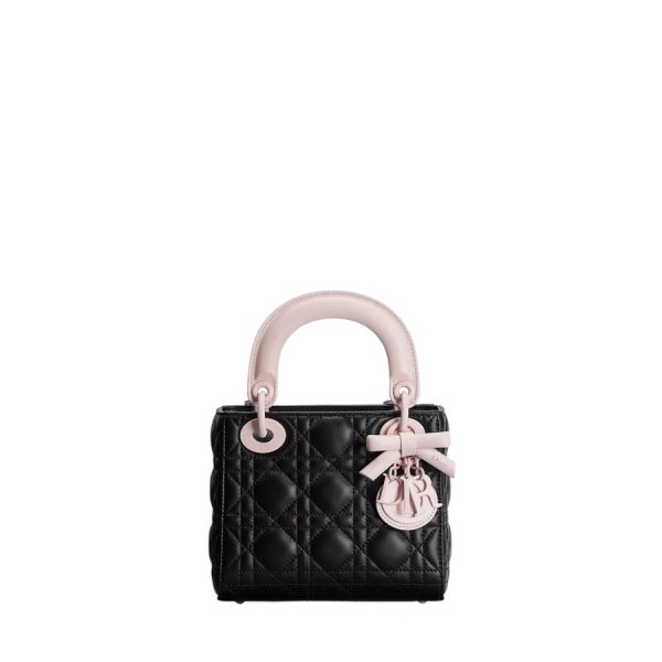 Túi Xách Mini Lady Dior Bag with Strap Black and Soupir Pink Cannage Lambskin JTT054