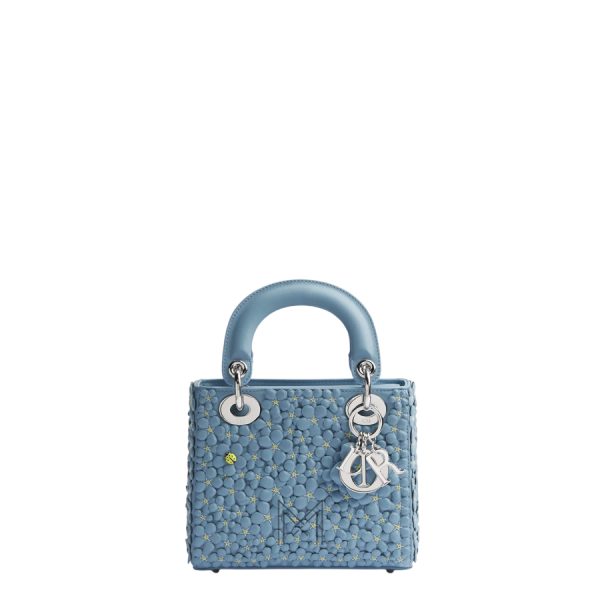 Túi Xách Mini Lady Dior Bag with Strap Bleu Myosotis Dior Myosotis Allover Embroidered Lambskin JTT068