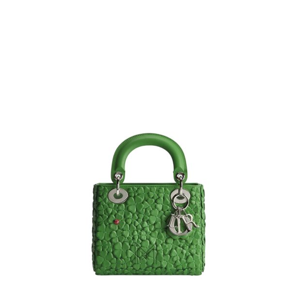 Túi Xách Mini Lady Dior Bag with Strap Clover Lucky Green Lambskin Embroidered with Three-Dimensional Dior Clover Allover Motif JTT069
