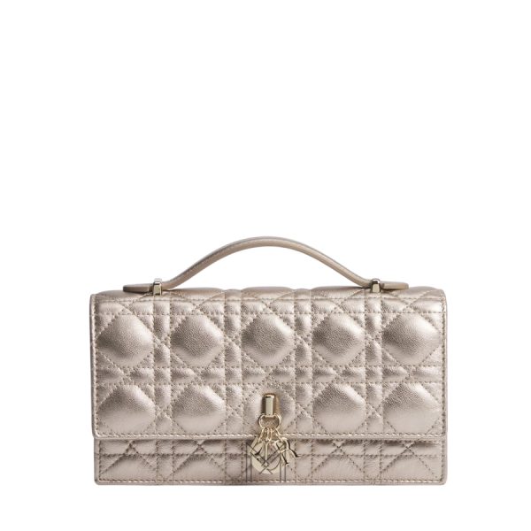 Túi Xách Đeo Chéo My Dior Mini Bag Metallic Pale Gold-Tone Cannage Calfskin JTT149