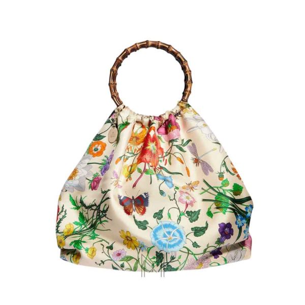 Túi xách Gucci Silk Maxi trắng họa tiết hoa quai trúc chính hãng MHTG071