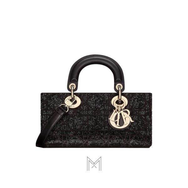 Túi Xách Đeo Chéo Dior Small Lady D-Joy Bag Black Microbead-Embroidered Cotton with Cannage Motif JJT205