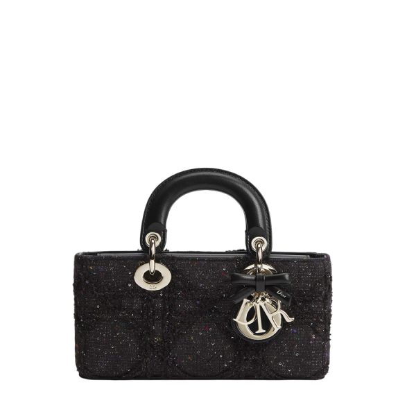 Túi Xách Đeo Chéo Dior Small Lady D-Joy Bag Black Multicolor Cannage Tweed Embroidered with Sequins JJT204