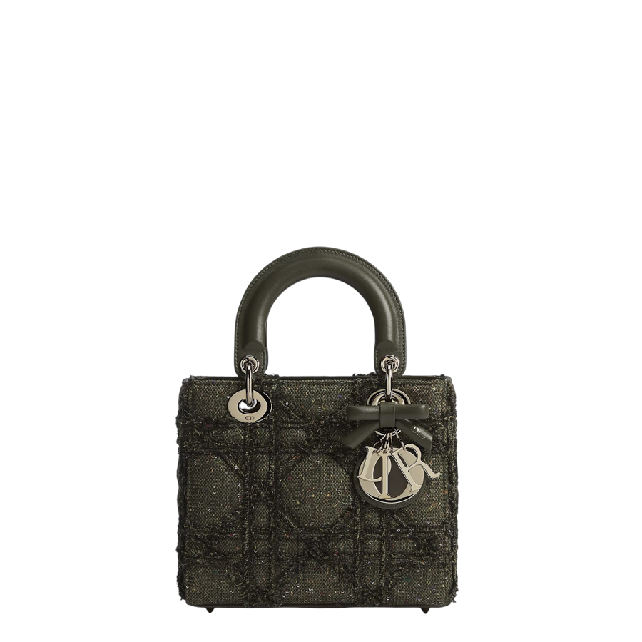 Túi Xách Đeo Chéo Small Lady Dior Bag with Strap Khaki Multicolor Cannage Tweed Embroidered with Sequins JTT116 2026 Túi Xách Đeo Chéo Small Lady Dior Bag with Strap Khaki Multicolor Cannage Tweed Embroidered with Sequins JTT116 2026