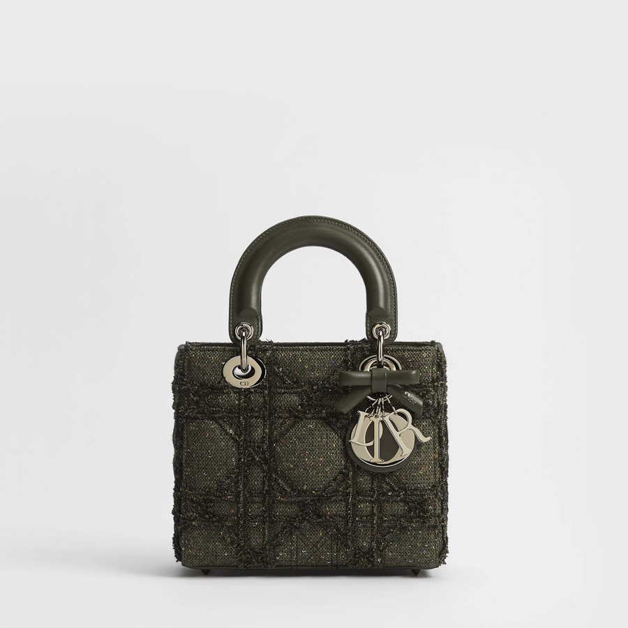 Túi Xách Đeo Chéo Small Lady Dior Bag with Strap Khaki Multicolor Cannage Tweed Embroidered with Sequins JTT116 2026 Túi Xách Đeo Chéo Small Lady Dior Bag with Strap Khaki Multicolor Cannage Tweed Embroidered with Sequins JTT116 2026
