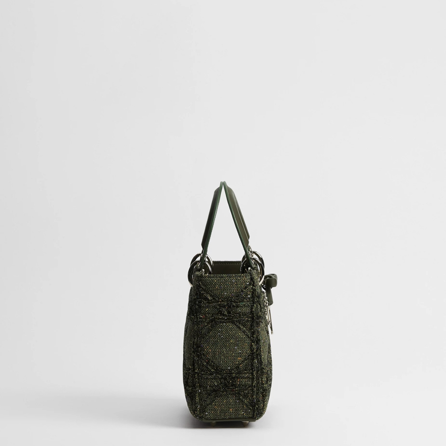 Túi Xách Đeo Chéo Small Lady Dior Bag with Strap Khaki Multicolor Cannage Tweed Embroidered with Sequins JTT116 2026 Túi Xách Đeo Chéo Small Lady Dior Bag with Strap Khaki Multicolor Cannage Tweed Embroidered with Sequins JTT116 2026