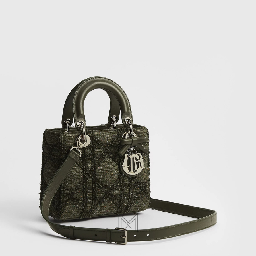 Túi Xách Đeo Chéo Small Lady Dior Bag with Strap Khaki Multicolor Cannage Tweed Embroidered with Sequins JTT116 2026 Túi Xách Đeo Chéo Small Lady Dior Bag with Strap Khaki Multicolor Cannage Tweed Embroidered with Sequins JTT116 2026
