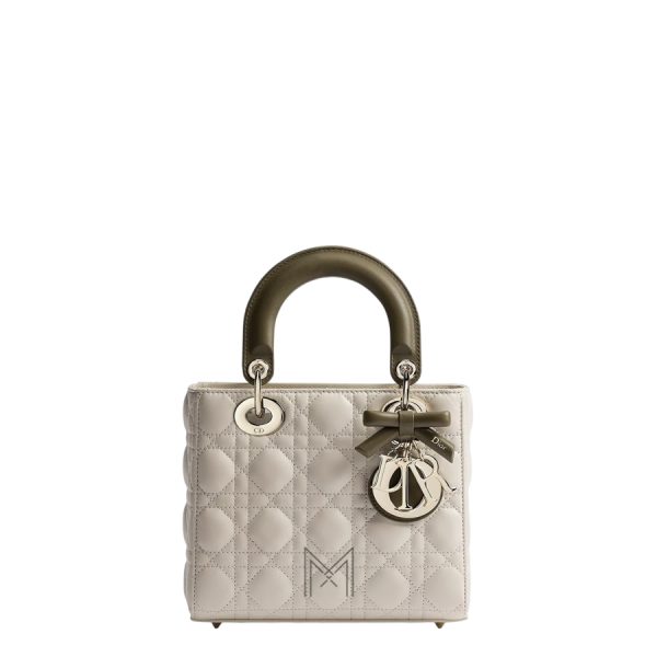 Túi Xách Đeo Chéo Small Lady Dior Bag with Strap Two-Tone Craie and Khaki Cannage Lambskin JTT114