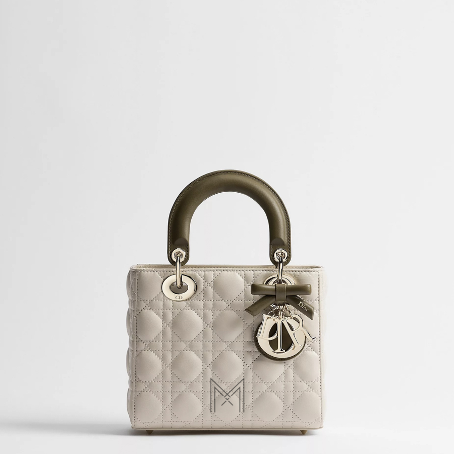 Túi Xách Đeo Chéo Small Lady Dior Bag with Strap Two-Tone Craie and Khaki Cannage Lambskin JTT114 2026 Túi Xách Đeo Chéo Small Lady Dior Bag with Strap Two-Tone Craie and Khaki Cannage Lambskin JTT114 2026