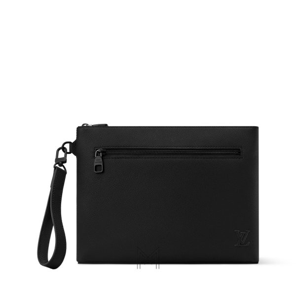 Clutch LV Takeoff Pouch Màu Đen Da Bê Aerogram Authentic VLV115