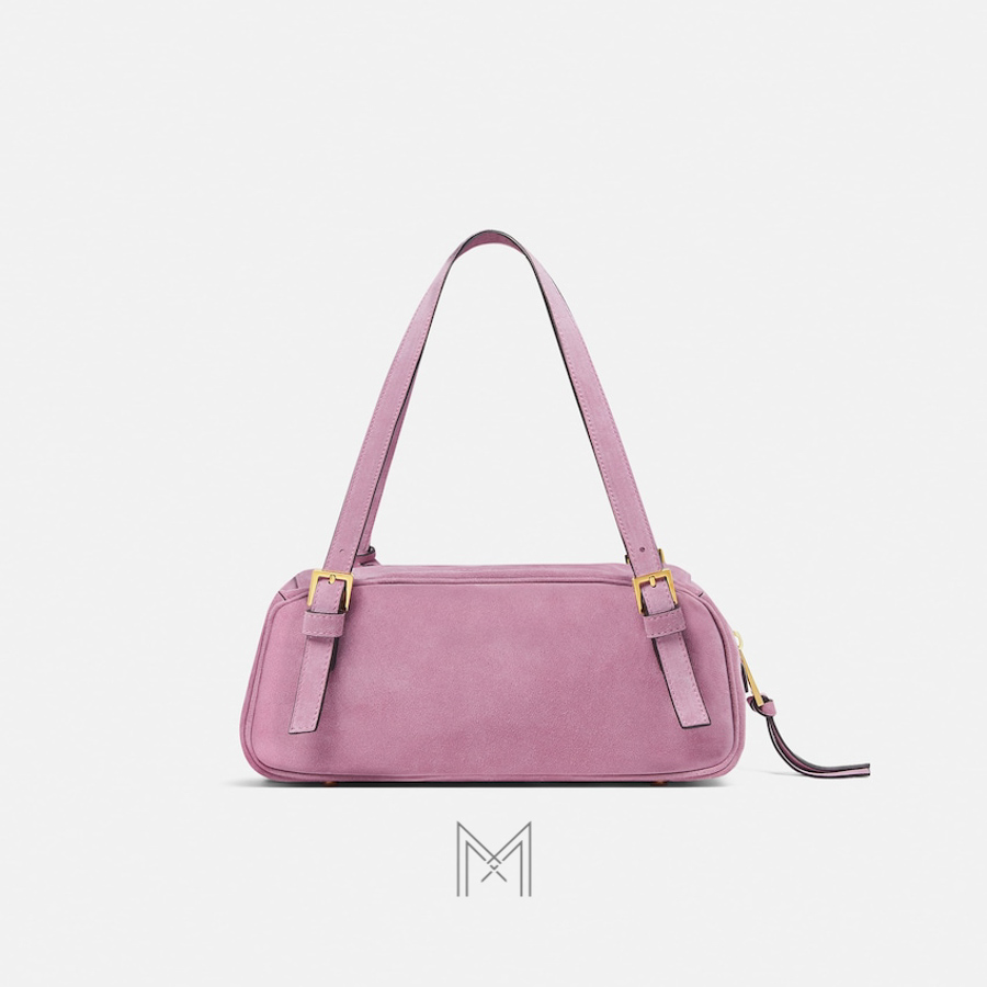 Túi xách Versace Bowling Tag màu hồng da lộn MTV045 2026 Túi xách Versace Bowling Tag màu hồng da lộn MTV045 2026