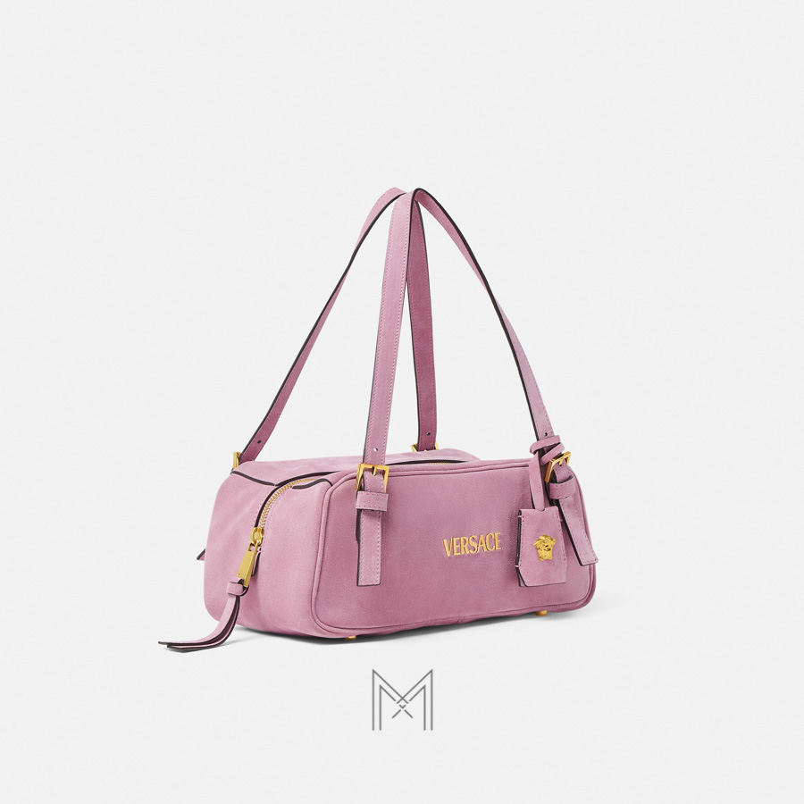 Túi xách Versace Bowling Tag màu hồng da lộn MTV045 2026 Túi xách Versace Bowling Tag màu hồng da lộn MTV045 2026