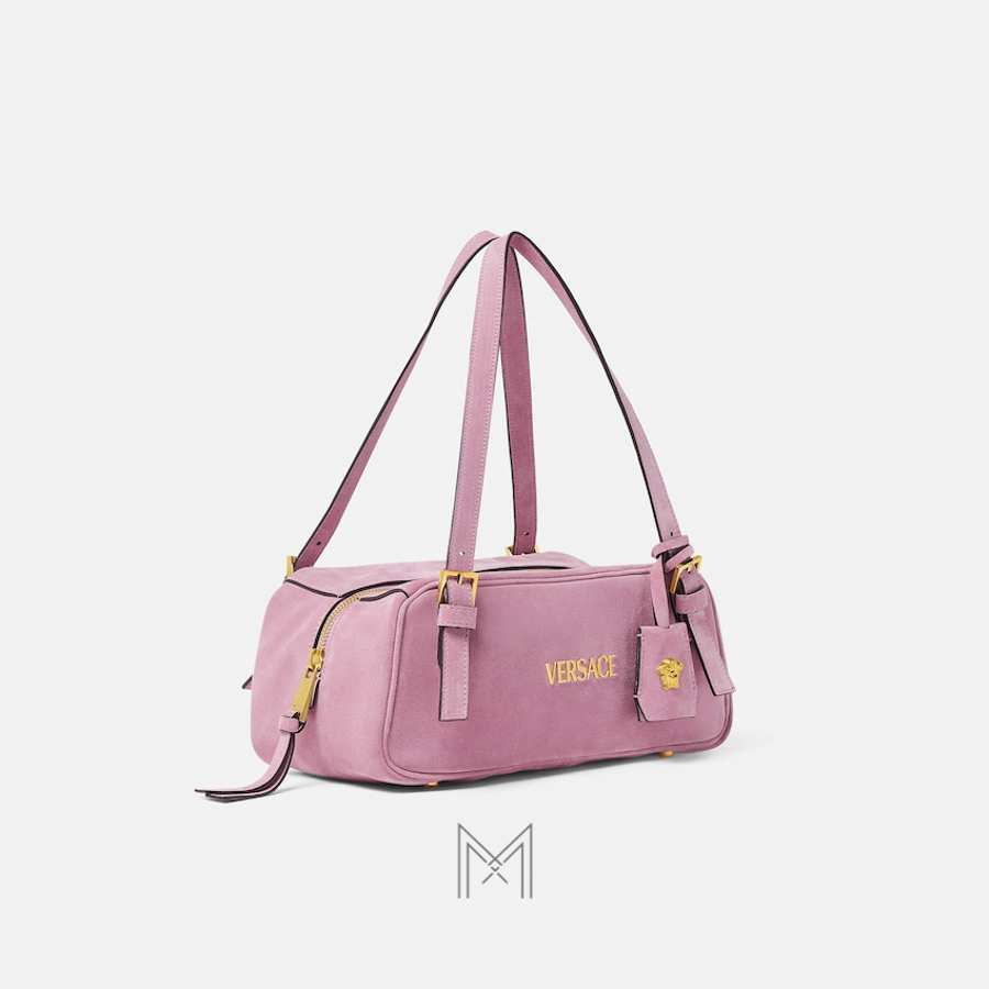 Túi xách Versace Bowling Tag màu hồng da lộn MTV045 2026 Túi xách Versace Bowling Tag màu hồng da lộn MTV045 2026