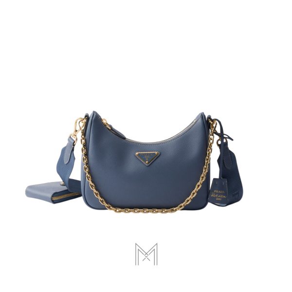 Túi đeo vai Prada Re-Edition 2005 màu xanh dây xích vàng chính hãng MHTP121