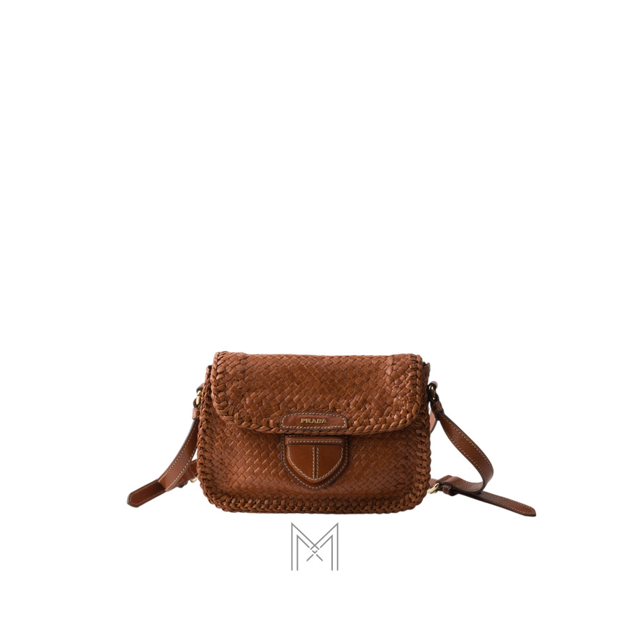 Túi đeo chéo Prada Woven authentic màu nâu đan chéo MHTP199 2026 Túi đeo chéo Prada Woven authentic màu nâu đan chéo MHTP199 2026