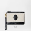 Túi Versace Riviere cầm tay màu be quai đen vải canvas phối da MTV017 2026 Túi Versace Riviere cầm tay màu be quai đen vải canvas phối da MTV017 2026