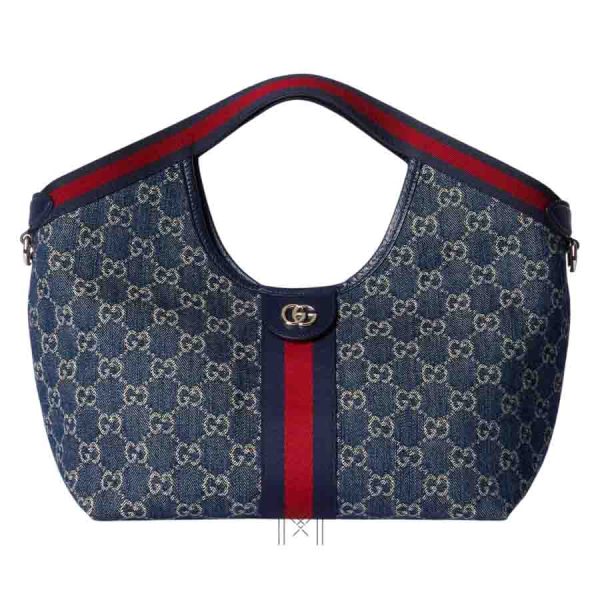 Túi xách tote Gucci Giglio màu xanh demin authentic MHTG188