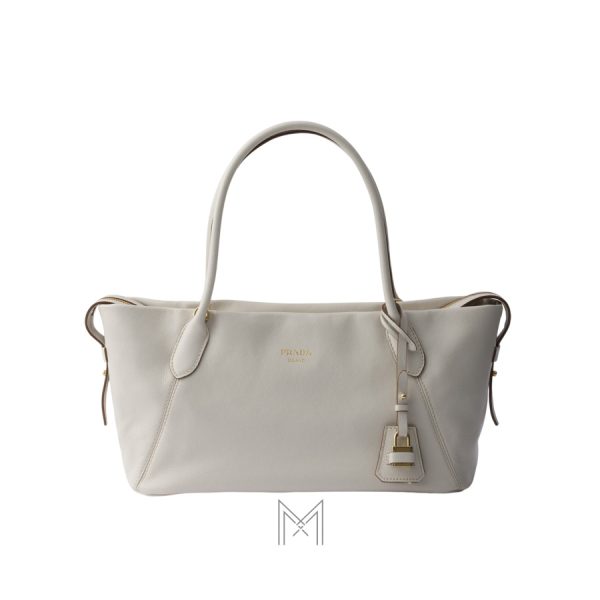 Túi xách Prada authentic màu trắng da sần khóa vàng MHTP189