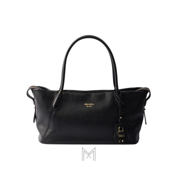 Túi xách Prada authentic màu đen da sần khóa vàng MHTP192