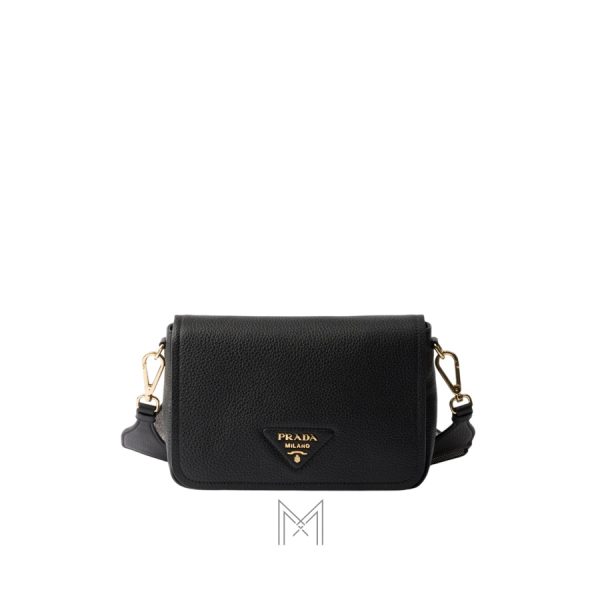 Túi đeo chéo Prada authentic màu đen da sần logo vàng MHTP195